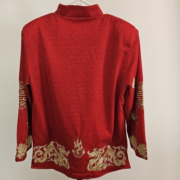 Men's Traditional Chinese Bridal Red Wedding Qipao Dress, 2 piece top amd skirt - Picture 3 of 5